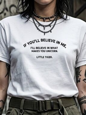 Zara White Graphic Crewneck Tee with Black Tag Cord